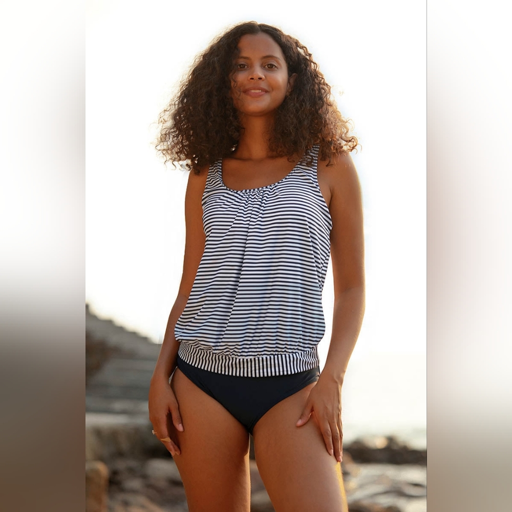 NWOT LuckyBop Casual Blue Striped Tankini